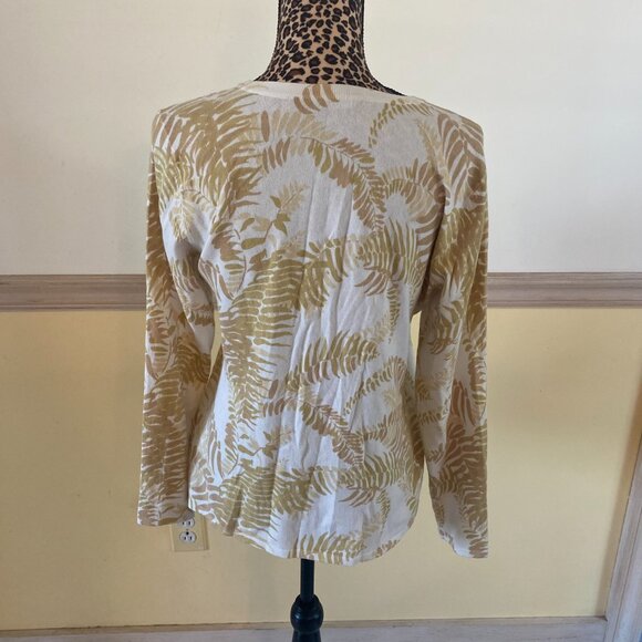 J. McLaughlin Women's White Gold Leaf Pattern Cardigan Size M L8 - Picture 2 of 4